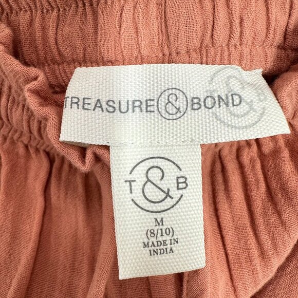 Treasure & Bond Nordstrom Girls Brushed Cotton Peach Pink Wide Leg Sweats Medium - Picture 4 of 6